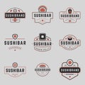 Set minimalist retro sushi bar emblem branding identification template vector illustration Royalty Free Stock Photo