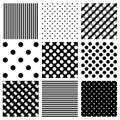 Set of 9 minimalistic black and white patterns, vector illustration