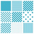 Set of 9 minimalistic blue patterns, vector illustration