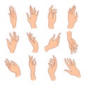 Set of minimalistic colored female hands art drawings symbols or signs