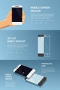 Set of minimalistic 3d isometric illustration cell phone. perspective view. Royalty Free Stock Photo