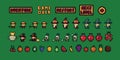 Set of minimalistic pixel art vector objects isolated. Pixel game buttons. Video nostalgic game pixel magic items Royalty Free Stock Photo