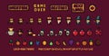 Set of minimalistic pixel art vector objects isolated. Pixel game buttons. Video nostalgic game pixel magic items Royalty Free Stock Photo