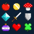 Set of minimalistic pixel game objects