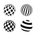 Set of minimalistic shapes. black and white spheres isolated. Vector spheres with dots, stripes, squares for web designs. Simple Royalty Free Stock Photo