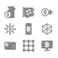 Set Mining bitcoin from mobile, Blockchain technology, Bitcoin, Credit card with, and icon. Vector