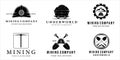 set of mining logo vector vintage illustration template design . mining cart helmet shovel trowel pickax or pickaxe tools logo