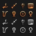 Set Minotaur labyrinth, Ancient column, Greek helmet, shield, Harp, Neptune Trident, Zeus and Olive and cheese on