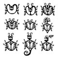 Set of mites or beetles in native style, vector