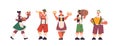 Set mix race waiters holding beer mugs Oktoberfest party celebration concept