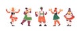 Set mix race waiters holding beer mugs Oktoberfest party celebration concept