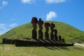 Set of Moais next to Anakena beach, Easter Island, Chile Royalty Free Stock Photo