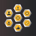 Set of mobile action game icons. App template hexagon buttons for shooting game Royalty Free Stock Photo