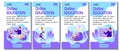 Set of 4 mobile app page templates. Mobile version of the E-learning site. Home education concept. Teacher and students study