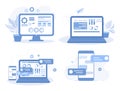 Set of mobile app and website developing vector concepts. Building apps and creating web design flat illustrations. Royalty Free Stock Photo