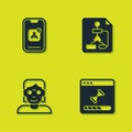 Set Mobile Apps, Loading data window, Hacker or coder and Flowchart icon. Vector Royalty Free Stock Photo
