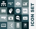 Set Mobile Apps, Website statistic, UI or UX design, Cloud computing lock, Front end development, Site map and icon Royalty Free Stock Photo