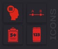 Set Mobile calculator interface, Calculation, Graph, schedule, chart, diagram and Test or exam sheet icon. Vector