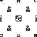 Set Mobile with dollar, Trading courses and Trader on seamless pattern. Vector Royalty Free Stock Photo
