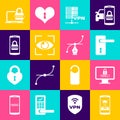 Set Mobile and face recognition, Monitor with password, Door handle, Server VPN, Eye scan and icon. Vector