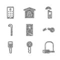 Set Mobile with fingerprint scan, Undefined key, Bicycle lock, Broken, Car remote, Crowbar, and and graphic password