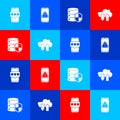 Set Mobile and password, with exclamation mark, Server shield and Cloud download upload icon. Vector