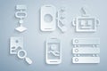 Set Mobile phone, Artificial intelligence robot, Photo retouching, Server, Data, Neural network and Algorithm icon Royalty Free Stock Photo