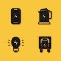 Set Mobile phone, Electrical panel, Creative lamp light idea and kettle icon with long shadow. Vector Royalty Free Stock Photo