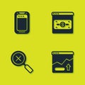 Set Mobile phone, Financial growth increase, Magnifying glass and delete and Online shopping screen icon. Vector