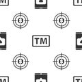 Set Mobile phone and like with heart, Trademark and Target with dollar on seamless pattern. Vector