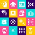 Set Mobile phone, Neural network, Artificial intelligence AI, Computer api interface, Processor CPU, robot, and Server Royalty Free Stock Photo