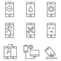 Set of mobile service and repare line vector icons. Royalty Free Stock Photo