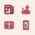 Set Mobile stock trading, Stock market news, Financial growth and coin and Stacks paper money cash icon. Vector Royalty Free Stock Photo