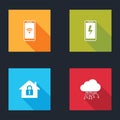 Set Mobile with wi-fi wireless, charging battery, House under protection and Internet of things icon. Vector Royalty Free Stock Photo