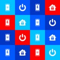 Set Mobile with wi-fi wireless, Power button, charging battery and House under protection icon. Vector Royalty Free Stock Photo