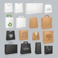 Set of mockup realistic square paper bag, festive boxing.