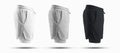 Set of mockups of sports men`s shorts with compression undershorts 3D rendering, side view Royalty Free Stock Photo