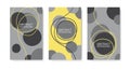 Set of modern abstract backgrounds with circles. Multicolored flowing shapes. Yellow and gray design. Vector