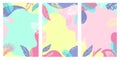 Set modern artistic cards design template. Abstract background designs with tropical leaves . Colorful trendy shapes.Vector Royalty Free Stock Photo