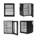 Set with modern black minibars on white background Royalty Free Stock Photo