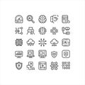 Artificial Intelligence, Cloud Computing and Data Technology Line Icons Set Royalty Free Stock Photo