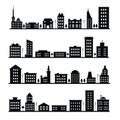 Set of modern black silhouette cityscape. Metropolis architecture panoramic landscape. Royalty Free Stock Photo