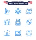 Set of 9 Modern Blues pack on USA Independence Day greeting; email; basketball; festival; food