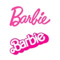 Set of modern brand and movie Barbie logos on white background, vector illustration. Barbie is a fashion doll created by