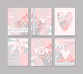 A set of modern cards with a pink and blue background, heart, love. Wedding invitation, Valentine s Day. Background for the