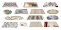 Set of modern Carpets, rugs, wool textile mats. Royalty Free Stock Photo