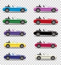 Set of modern cartoon colored cabriolet cars isolated Royalty Free Stock Photo