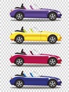 Set of modern cartoon colored cabriolet cars isolated on transpa Royalty Free Stock Photo