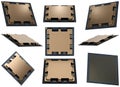 Set of modern central computer processors CPU illustrations concept, unit isolated on white. 3d rendering, concept image, digital