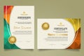 Set modern certificate template with triangle geometric polygon on circular lines ornate background